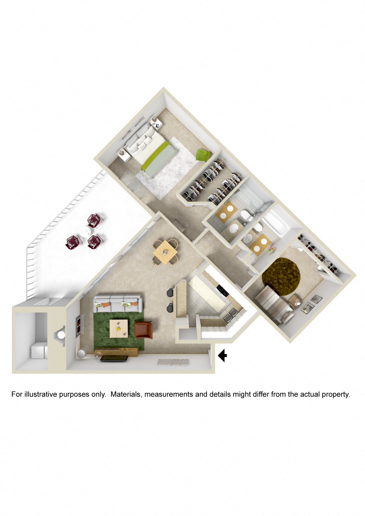 Floor plan for 2 beds, 2 baths, 1078 sqft